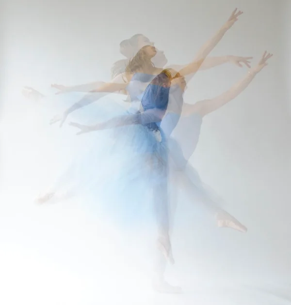 Multiple exposure ballet portrait of a dancer in a blue costume