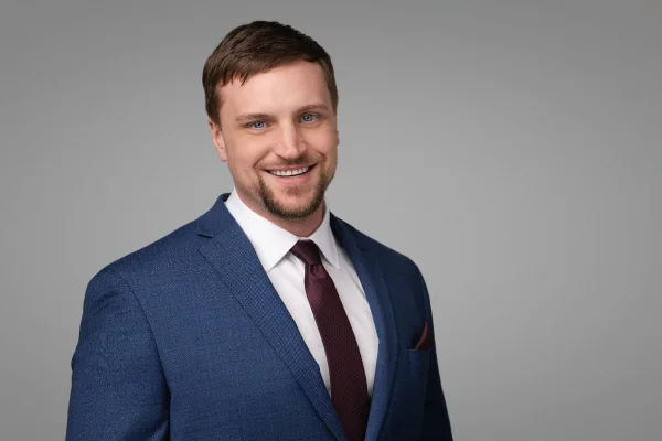 Real estate headshot of realtor Lucas Plonka photographed in the Langley studio