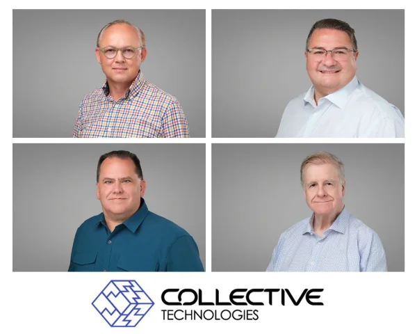 Team headshot composite for Collective Technologies with matching grey backgrounds