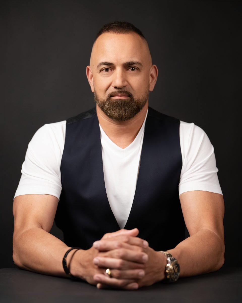 Personal branding headshot on a dark backdrop, Surrey and Fraser Valley