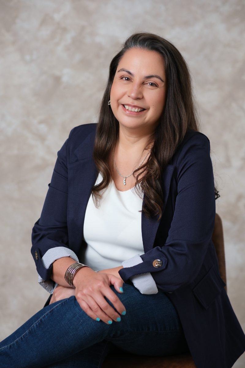 Personal branding portrait of a woman in a navy blazer, Lower Mainland
