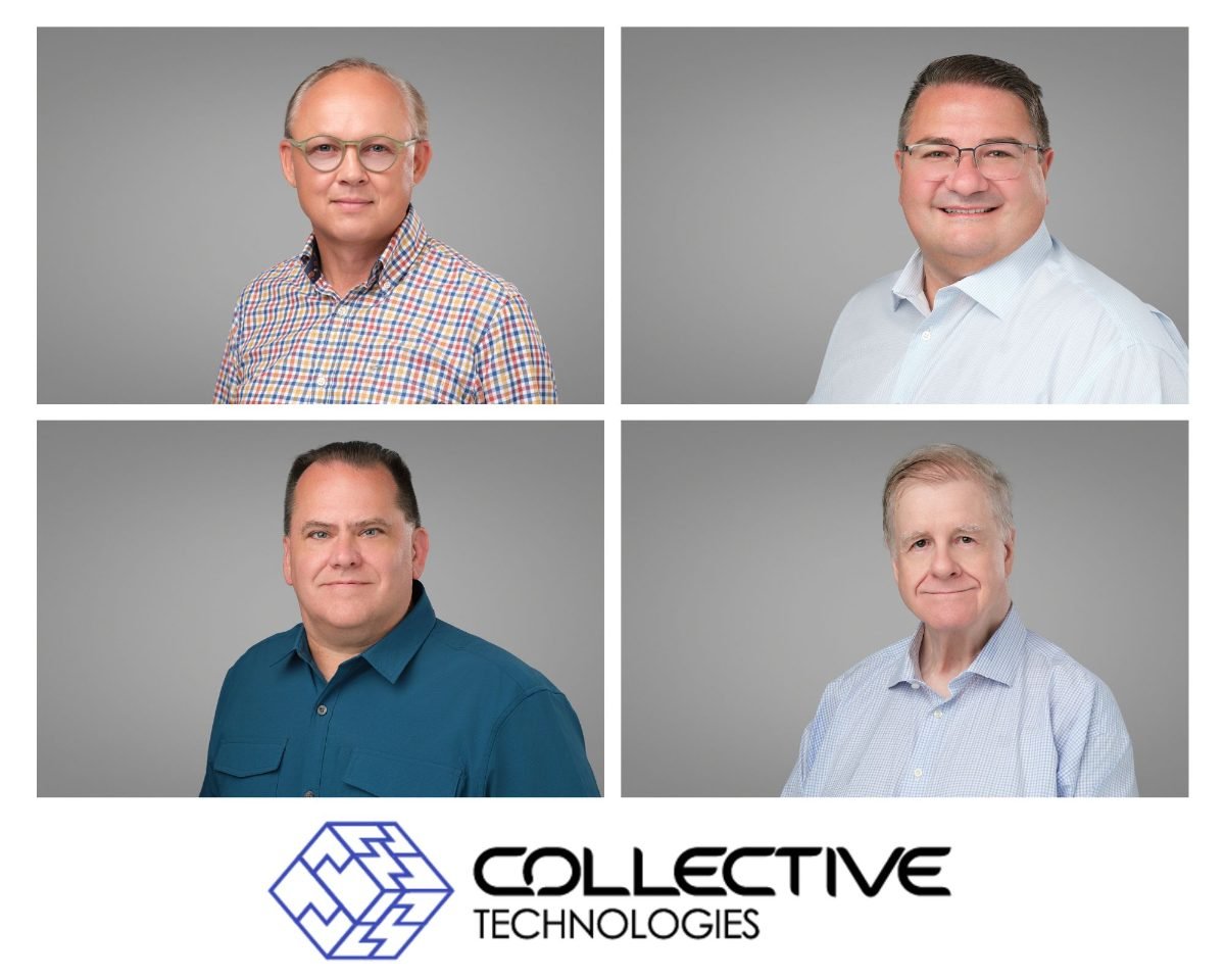 Team headshot composite for Collective Technologies with matching grey backgrounds