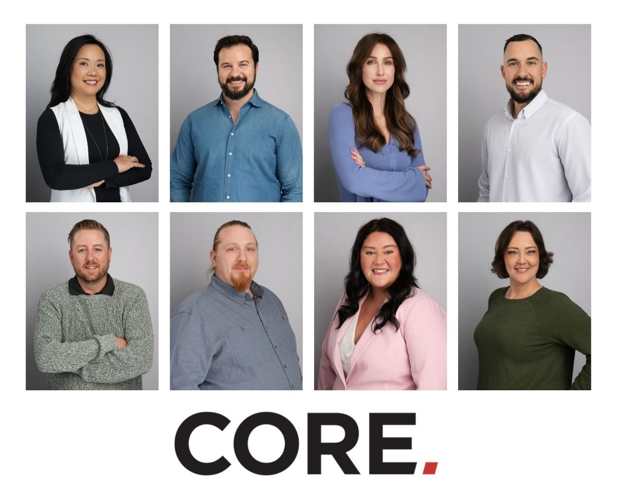 Team headshot composite for Core Mechanical, staff photographed on site in one day
