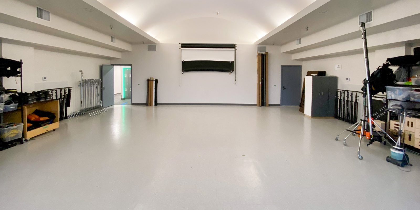 The open shooting floor at the Vancouver family photo studio on Terminal Avenue, lit and ready for a session
